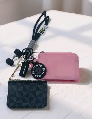 Fitness Wristlet Keychain Set w/ 2 Mini Zipper Pouches & Gym Charms thumbnail 1