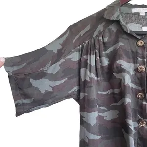 American Eagle Womens Camo Cropped Tie‎ Front Shirt S Green Brown Y2K Streetwear thumbnail 5