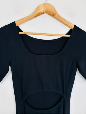 Theory Black Knit Midi Dress Open Back Cutout Minimalist Sheath S thumbnail 5