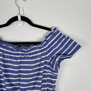 Eliza J Women Blue White Stripe Off The Shoulder Tassel Dress 6‎ thumbnail 4