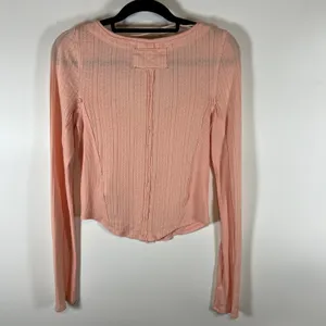 Free People We The Free Pink Pointelle V-Neck Long Sleeve Top OB1817655‎ Medium thumbnail 7