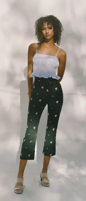 Urban Outfitters Black Daisy Embroidered Kick Flare Cropped Pants thumbnail 1