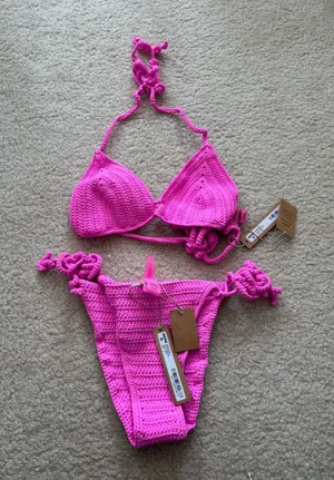 SKIMS Limited Edition Pink Crochet Bikini thumbnail 1