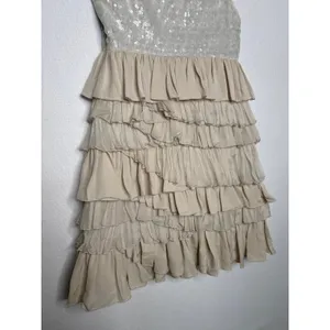 Alice + Olivia 2000s Silk Ruffle Tiered Sequin Dress Neutral Small thumbnail 5