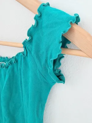 Kimchi Blue Turquoise Ruffle Trim Baby Tee Cottagecore Top thumbnail 6