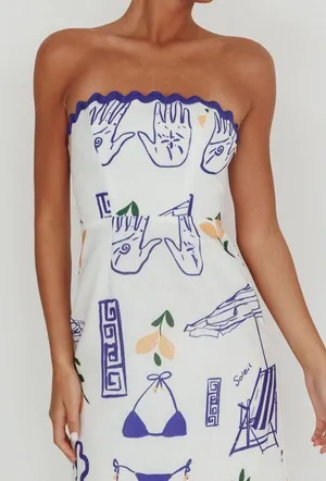 Selfie Leslie *NWT* Indie Lux Cypress Graphic Strapless Maxi Dress White thumbnail 5