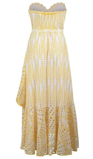 Charo Ruiz Yellow Aurora Strapless Broderie Anglaise Dress With Belt thumbnail 2