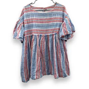 Free People Summer Nights‎ Blue Lagoon Oversized Striped Babydoll Dress Sz XS thumbnail 2