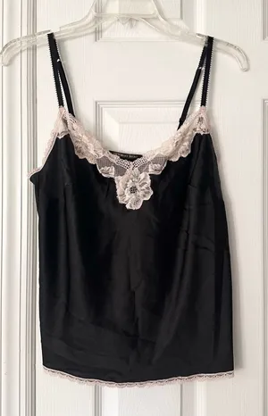 Victorias Secret Black Satin Lace Trim Adjustable Strap Vintage Y2K Neglige Tank thumbnail 1