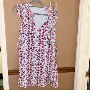 CLUB‎ MONACO Ruffle Silk floral shift Dress blue pink size 0 thumbnail 2