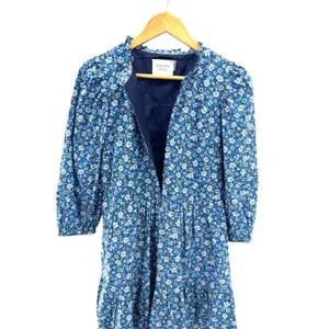 Hyacinth House Blue Floral Tiered Mini Dress Ruffle Neck 3/4 Puff Sleeve Small‎ thumbnail 4