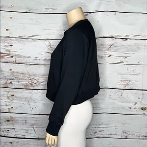 Nike Women's Plus Size 2X Black - White Logo Crewneck Crop Sweatshirt Top thumbnail 2