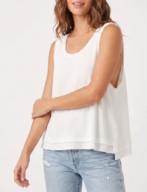 Free People Tank Top Womens Medium White Ribbed Layered Hem Excellent thumbnail 1