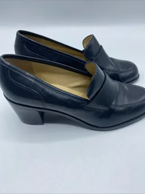 Vintage Womens Black Leather Heeled Loafers 7.5 Nine West Preppy Y2K thumbnail 3