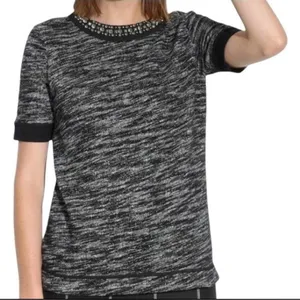 Madewell Black & White Space Dye Rhinestone Embellished Crew Neck Tee Size M thumbnail 1
