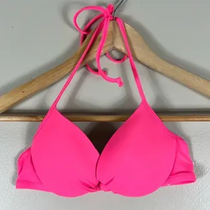 Victoria's Secret PINK Twist Front Push Up Halter Bikini Top Neon Pink Size XS thumbnail 2
