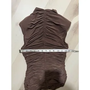Naked Wardrobe NEW Women XS Espresso Brown Ruched Sleeveless Top Minimalist Chic thumbnail 7