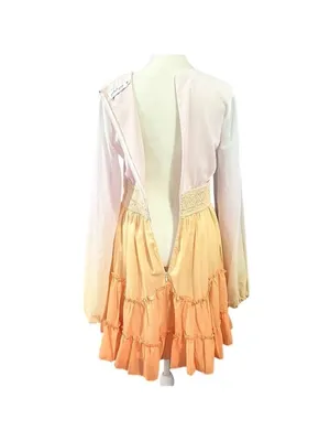 Petal + Pup Ombre Ruffle Tiered Long Sleeve Deep V-Neck Dress Orange Size Medium thumbnail 6