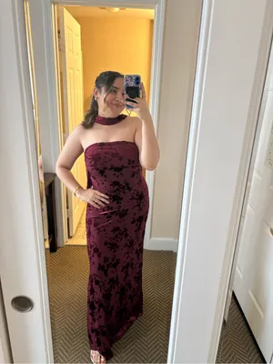 Strapless Velvet Floral Maxi Dress thumbnail 5