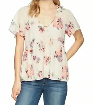 LUCKY BRAND Women's Pink Floral Flutter short sleeve Top S thumbnail 1