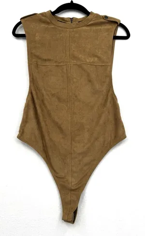 Rehab Brown Faux Suede Deep Side Tank Bodysuit Western Streetwear Moto Y2K Sz S thumbnail 1