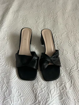 Black Faux Leather Women's Slide Sandals Size 6 thumbnail 3