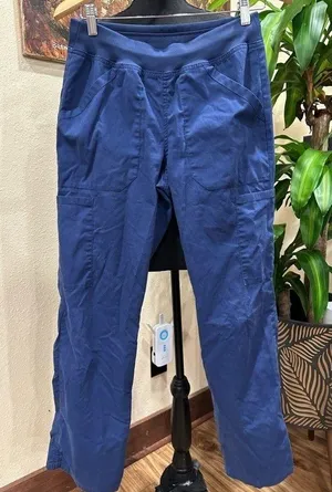 EUC Cherokee dark blue scrub pants relax style 6 pockets Sz XS elastic waist. thumbnail 1