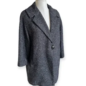 Cabi Blair Black Oversized Wool Blend Tweed One Button Dark Academia Jacket M thumbnail 3