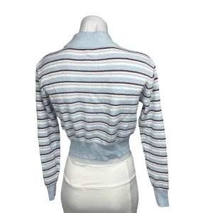 PacSun L.A. Hearts Blue Striped Long Sleeve Mock Neck Crop Sweater Top Size S thumbnail 3