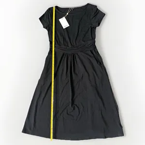 Quince Womens Black Tencel Jersey Ruched Waist Dress sz M NWT Short Sleeve Midi thumbnail 7