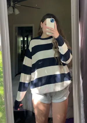 Brandy Melville Sweater Striped Knit Navy White thumbnail 1
