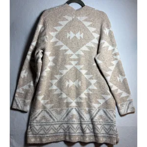 Frye Womens XL Beige Geometric Southwestern Open Front Knit Cardigan Sweater thumbnail 3