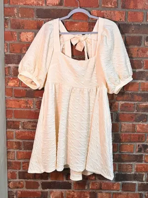 Free People womens Violet puff sleeve textured mini dress ivory L thumbnail 1