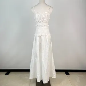 NWOT FARM RIO Cotton Sleeveless Rushed Bodice Midi Dress White Sundress Size S thumbnail 8