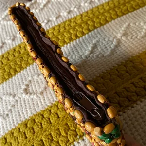 Wood Beaded Bag Small Clutch HANDMADE Brown thumbnail 4