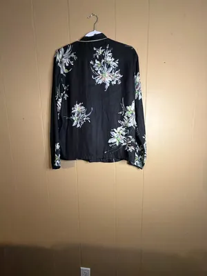 Zara Woman Black Floral Long Sleeve Satin Pajama Style Blouse thumbnail 3