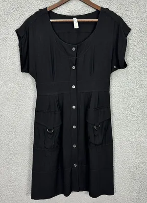 Maeve Dress Womens 6 Black Utility Shirt Midi Pockets Minimalist‎ Boho Career thumbnail 1