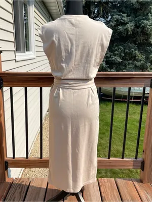 Evereve Sleeveless Cream Tie-Waist Midi Dress Cap Sleeves Size Small thumbnail 3