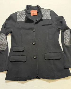 525 America Womens Black Knit Blazer Quilted Leather Patch Jacket Medium thumbnail 1
