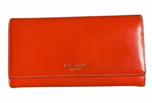 Kate Spade New York Continental Wallet Orange Hot Pink Leather Colorblock thumbnail 1
