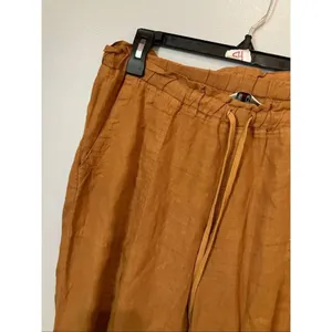 Hard tail Midrise 100% linen tan cropped pants Medium Lagenlook #768 thumbnail 3