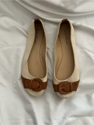 Kelly & Katie Cream Canvas Ballet Flats with Tan Buckle Size 8 1/2 thumbnail 3