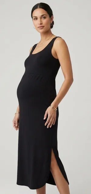 Isabel by Ingrid+Isabel Maternity Black Sleeveless Knit A-Line Midi Dress XL thumbnail 1