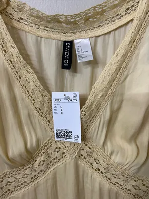 H&M Lace-Trim V-Neck Mini Dress in Light Yellow Sz L thumbnail 8