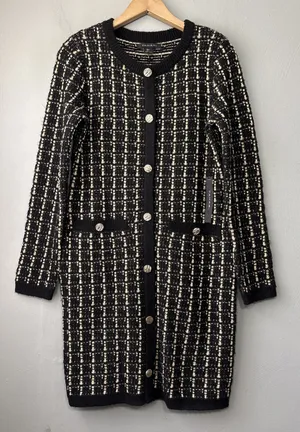 Tahari Sweater Dress Size Small Black Gold Wool Blend Academia Preppy Classic thumbnail 1