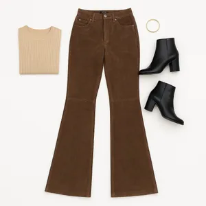 4You Brown Pig Suede Leather Flare Pants 28 Waist Boho Western Vintage NWOT EUC thumbnail 14