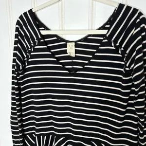 We The Free Free People Black White Striped Peplum Thermal V-Neck Top XS 883 thumbnail 5