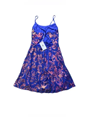 Blue Metallic Floral Fit-and-Flare Party Dress thumbnail 2