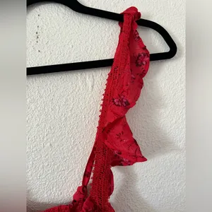 Free People Bijou Skirt Set Cherry Red Floral 2 Pc Smocked Back Ruffle sz 4 thumbnail 9