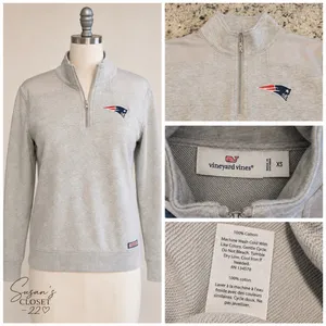 Vineyard Vines Patriots Pullover Women XS Gray Preppy NFL Quarter Zip Sweatshirt thumbnail 2